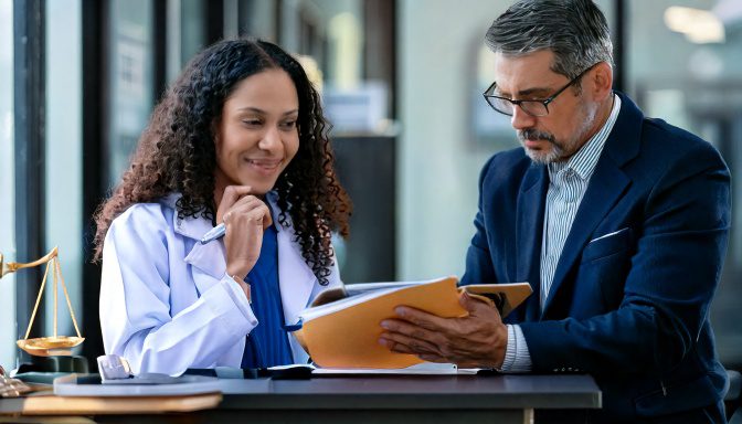 Firefly_Multidisciplinary team of professionals including a biomedical engineer and a lawyer 773778