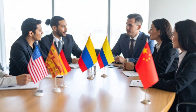 Firefly_Lawyers from different countries negotiating an international contract at a round tab 159994